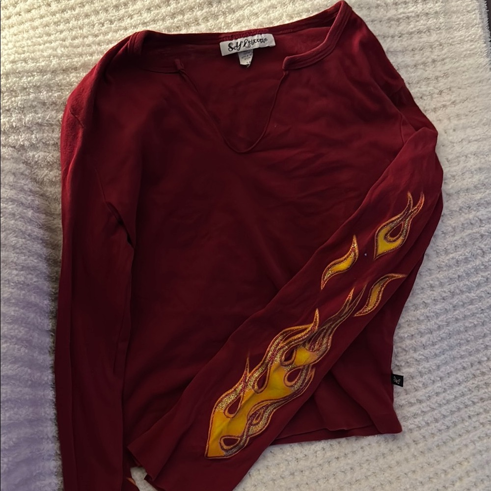 self esteem Red Long Sleeve with Flame Design on sleeve ✨